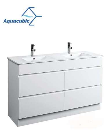 Ceramic Double Sinks Four Drawers White Cabinet Modern Bathroom Furniture