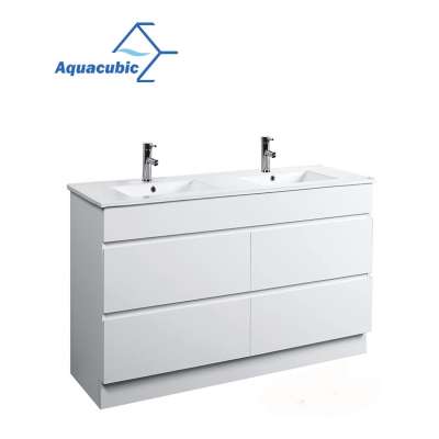 Ceramic Double Sinks Four Drawers White Cabinet Modern Bathroom Furniture